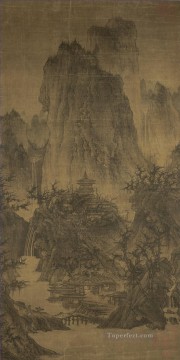 Arte Tradicional Chino Painting - un templo solitario en medio de picos claros 960 Li Cheng chino tradicional